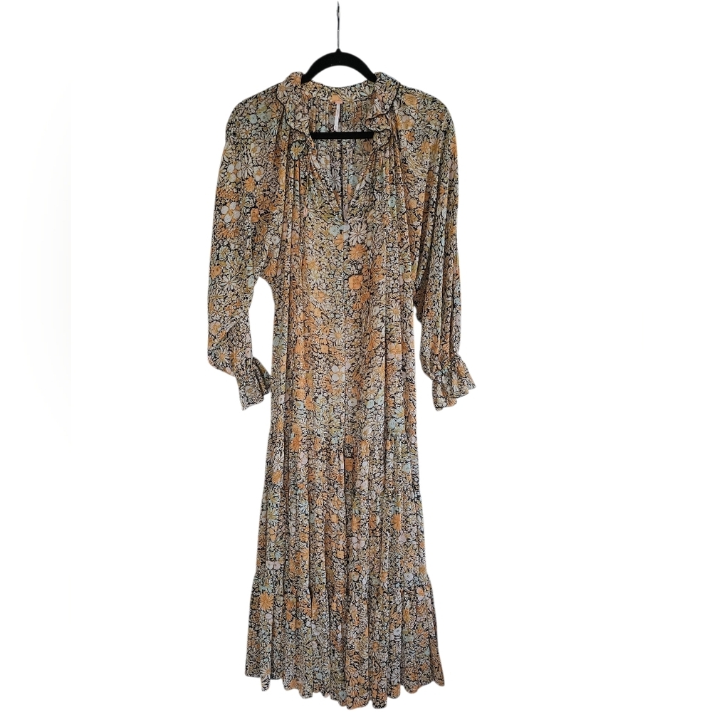 Free People Floral Long Sleeve Dress in Yellow and Black - Picture 2 of 10